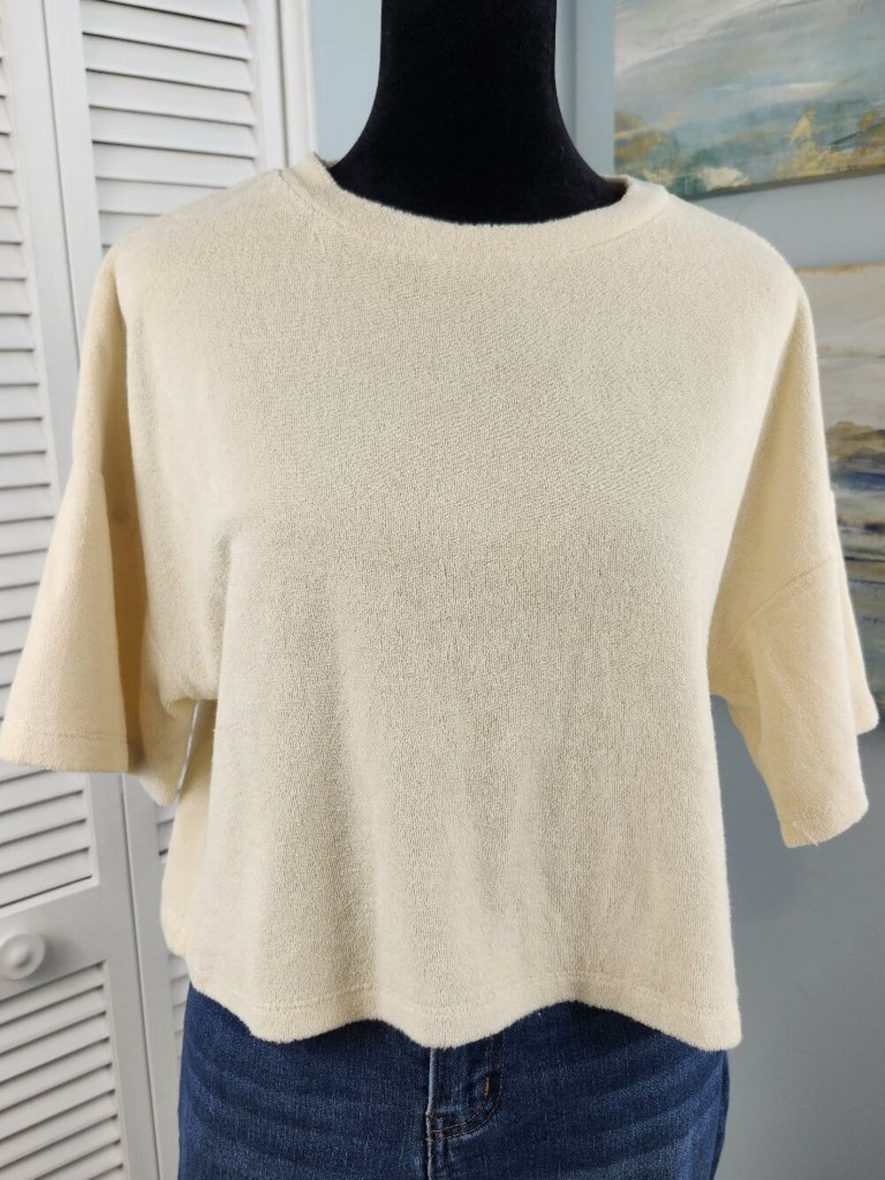 3/$20 Summerful Cropped Top Small Oversized Cream French Terry Beach